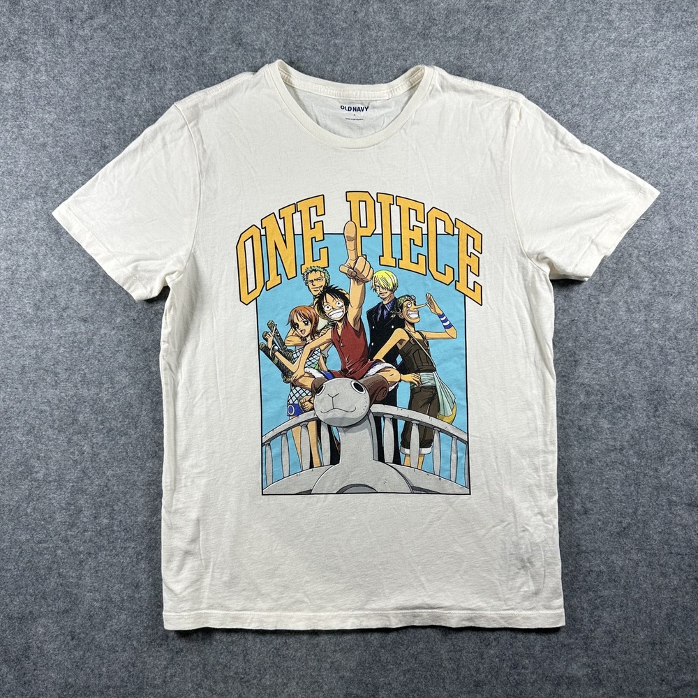 Old Navy One Piece Graphic‎ T-Shirt Small White Straw Hat Crew Anime Tee